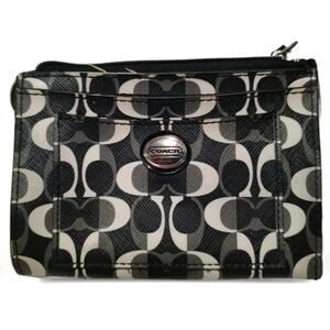 COACH Peyton Dream C Medium Skinny Small Wallet Black & White w/Key Ring